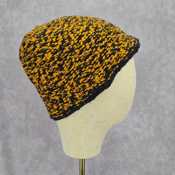 Yellow Black Crochet Knit Bucket Cap Hat Fun Vintage Y2K Funky Beanie - Picture 1 of 4